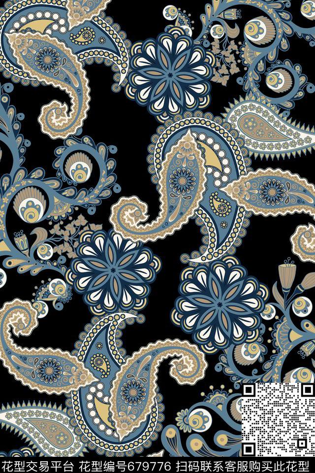 火腿花佩斯利腰果传统印花华亿平台下载（图片编号: 679776） - 瓦栏（Walan）