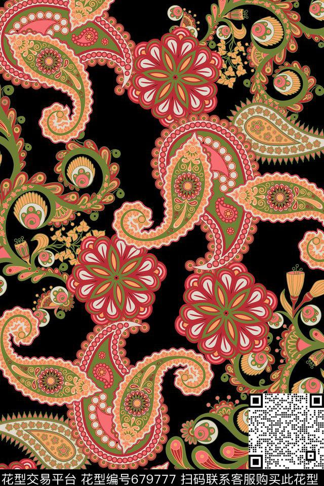 火腿花佩斯利腰果传统印花华亿平台下载（图片编号: 679777） - 瓦栏（Walan）