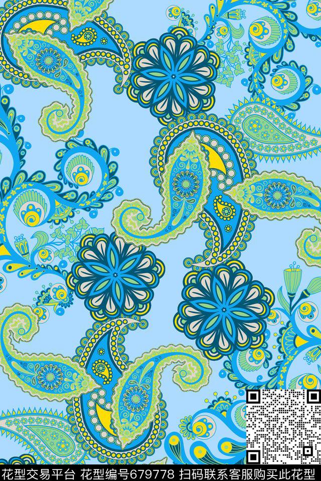 火腿花佩斯利腰果传统印花华亿平台下载（图片编号: 679778） - 瓦栏（Walan）