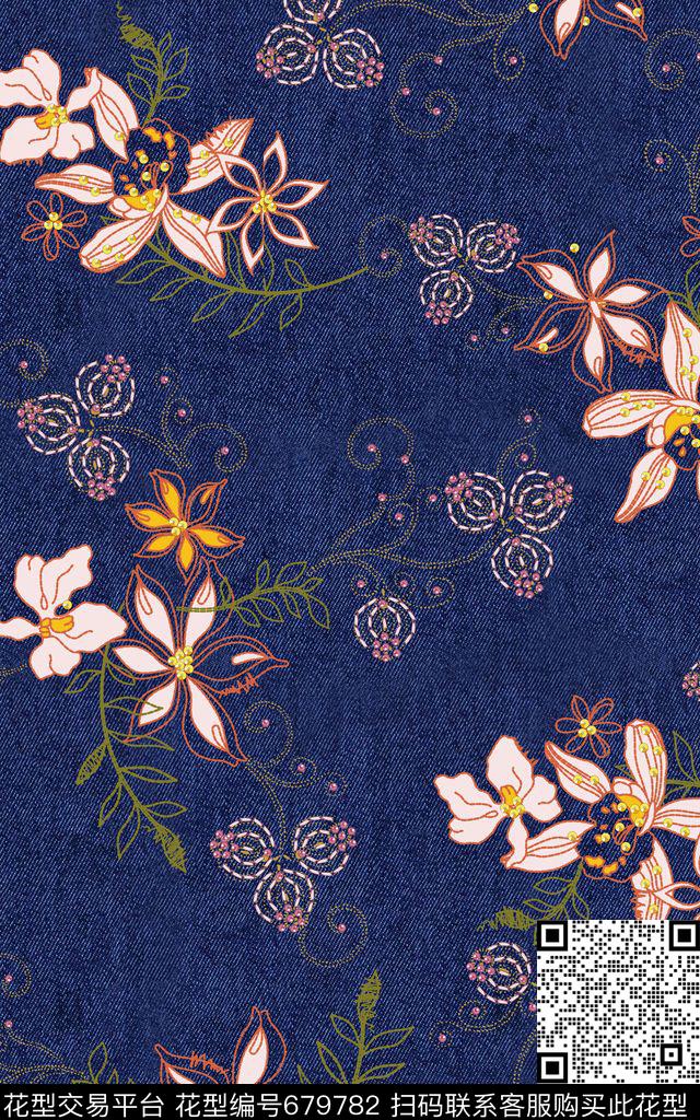 花朵绣花抽象花卉数码印花华亿平台下载（图片编号: 679782） - 瓦栏（Walan）