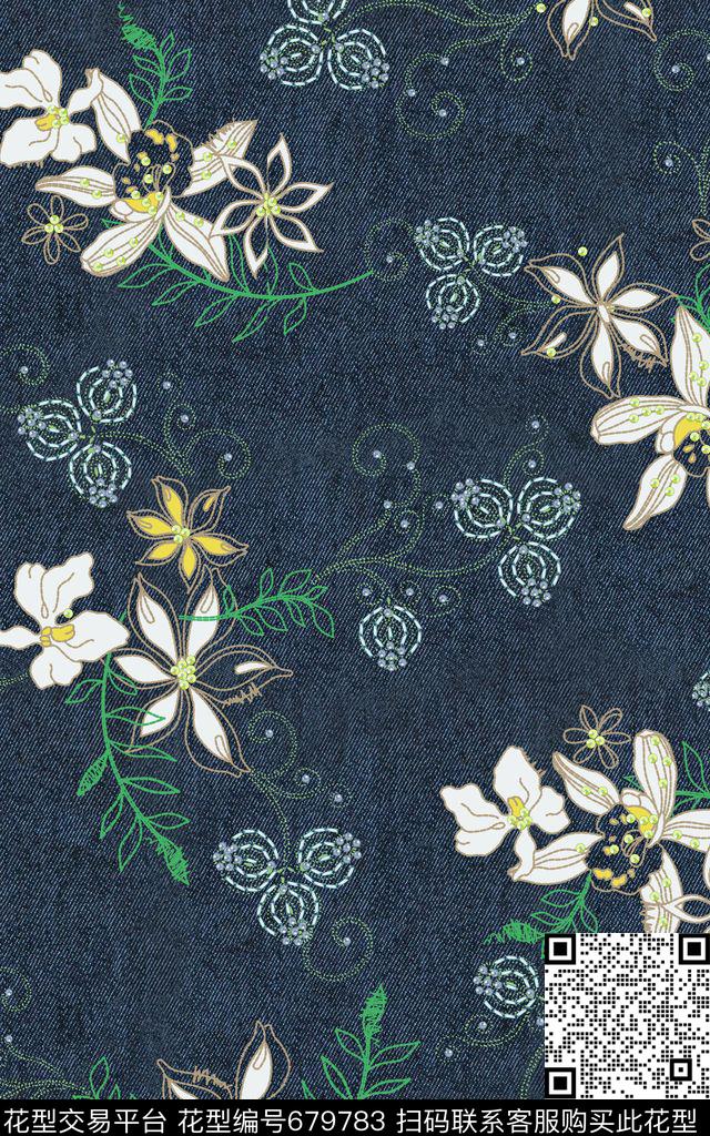 花朵绣花抽象花卉数码印花华亿平台下载（图片编号: 679783） - 瓦栏（Walan）