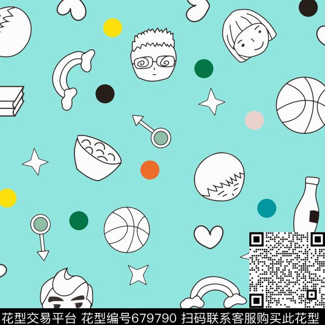 漫画人物波点传统印花华亿平台下载（图片编号: 679790） - 瓦栏（Walan）