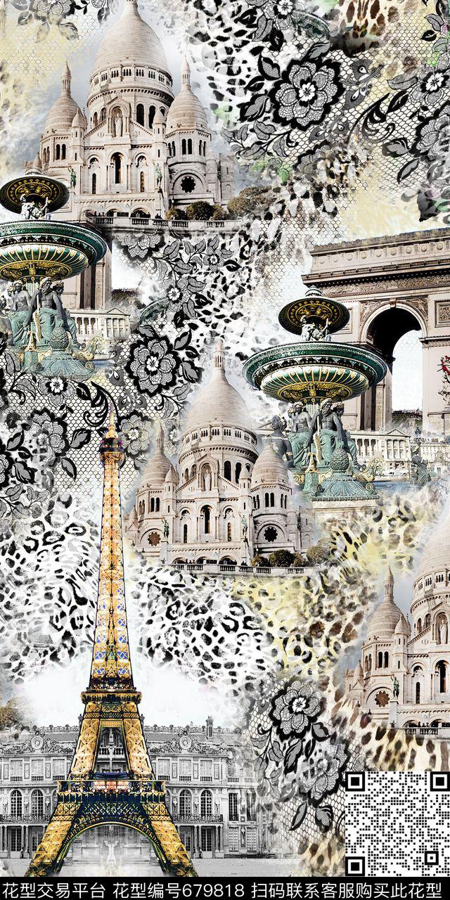 建筑豹纹风景景观数码印花华亿平台下载（图片编号: 679818） - 瓦栏（Walan）