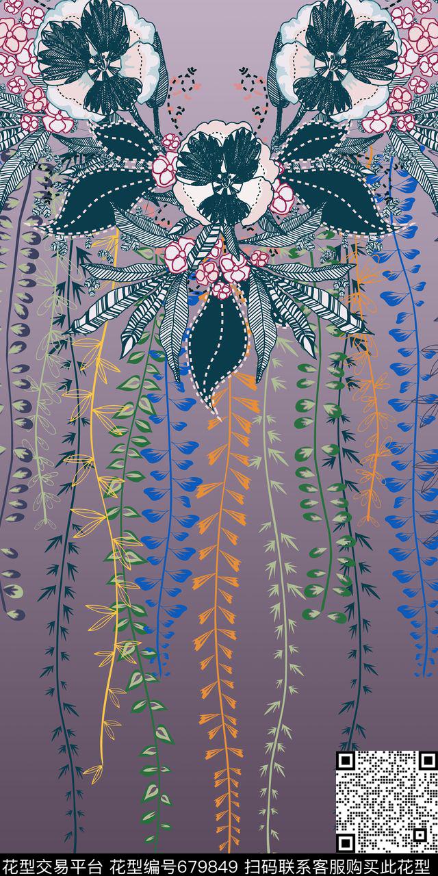 定位花旗袍抽象花卉花朵传统印花华亿平台下载（图片编号: 679849） - 瓦栏（Walan）