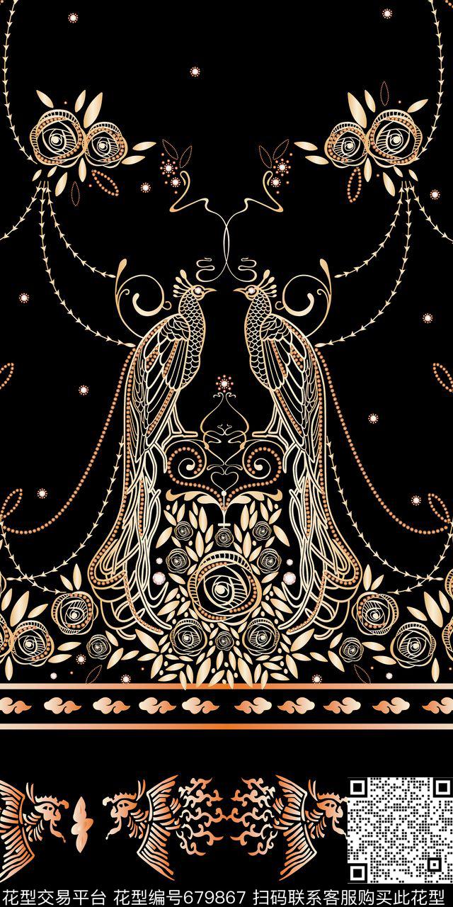定位花旗袍传统绣花凤凰数码印花华亿平台下载（图片编号: 679867） - 瓦栏（Walan）