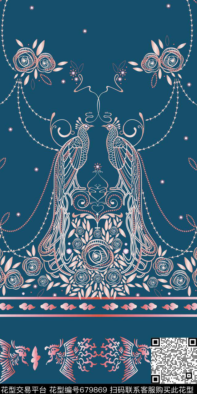 定位花旗袍传统绣花凤凰数码印花华亿平台下载（图片编号: 679869） - 瓦栏（Walan）