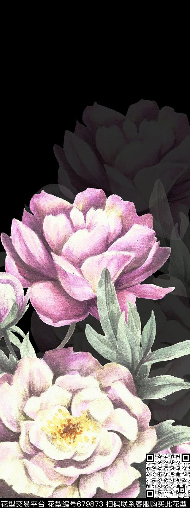 定位手绘大朵数码印花华亿平台下载（图片编号: 679873） - 瓦栏（Walan）