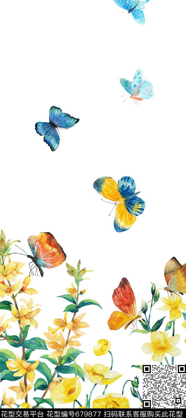 花卉花鸟定位花数码印花华亿平台下载（图片编号: 679877） - 瓦栏（Walan）