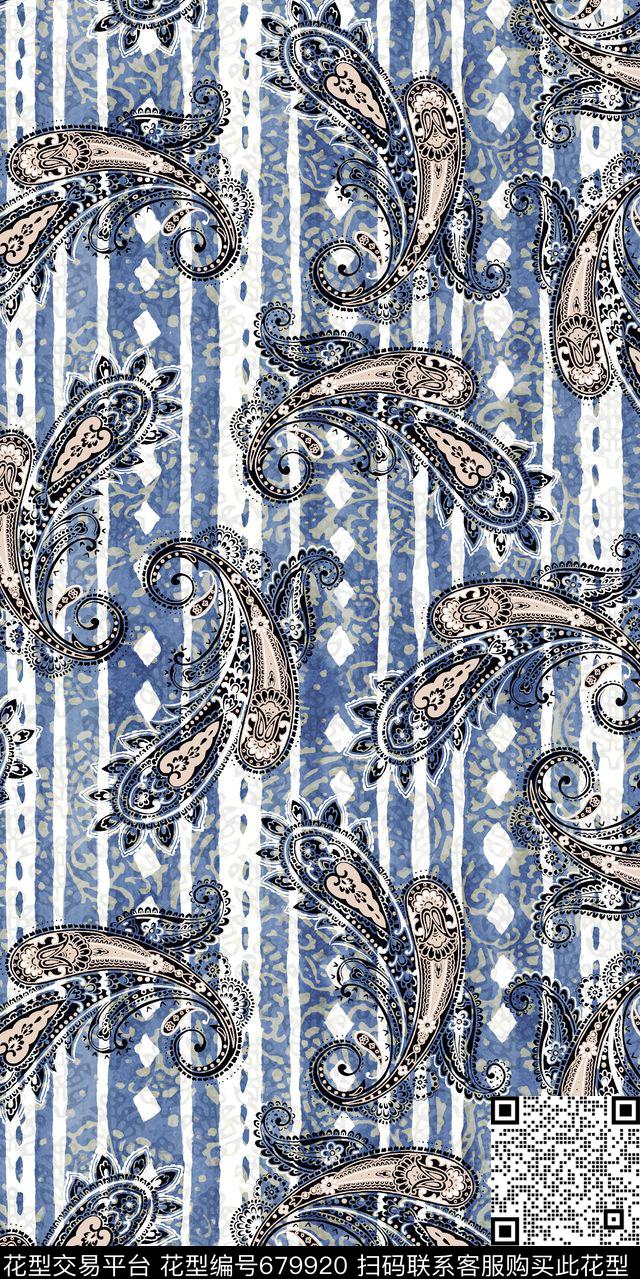 传统华亿平台暗纹佩斯利数码印花华亿平台下载（图片编号: 679920） - 瓦栏（Walan）