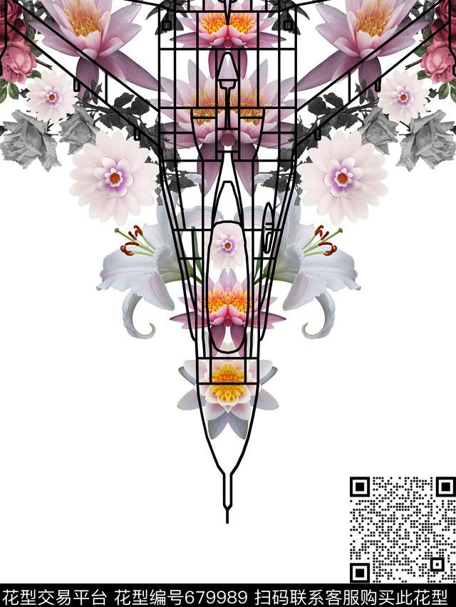 大牌几何玫瑰数码印花华亿平台下载（图片编号: 679989） - 瓦栏（Walan）
