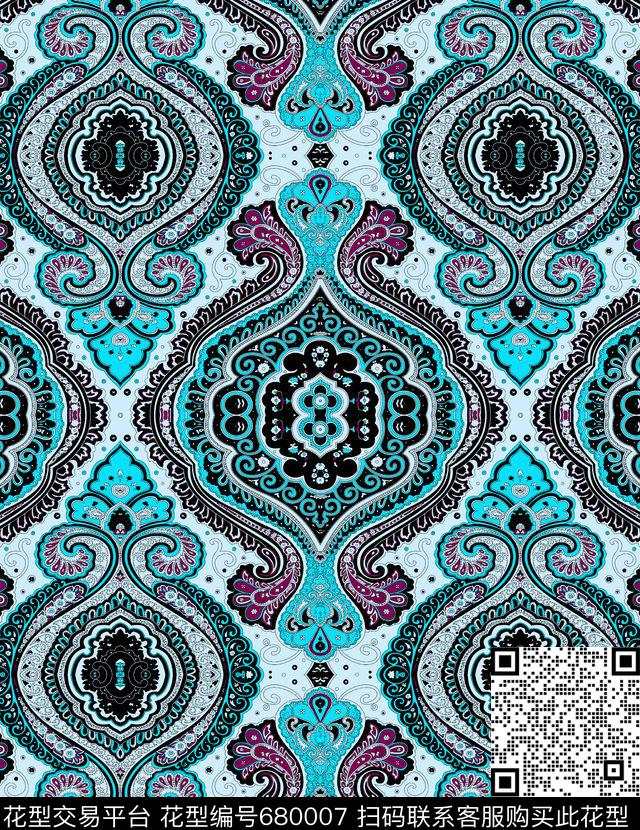 巴洛克波西米亚宫廷风数码印花华亿平台下载（图片编号: 680007） - 瓦栏（Walan）