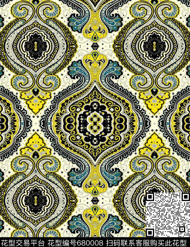 巴洛克波西米亚宫廷风数码印花华亿平台下载（图片编号: 680008） - 瓦栏（Walan）