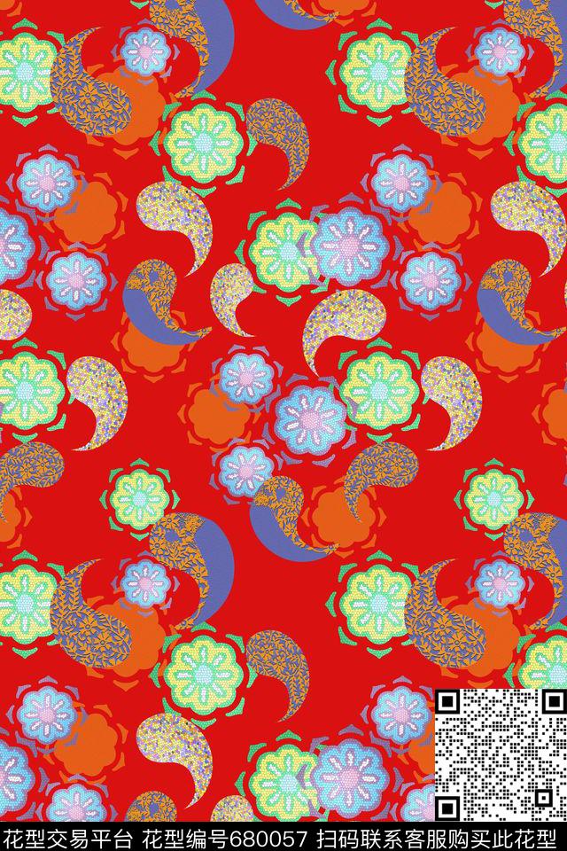 创意佩斯利花纹佩斯利图案火腿花数码印花华亿平台下载（图片编号: 680057） - 瓦栏（Walan）