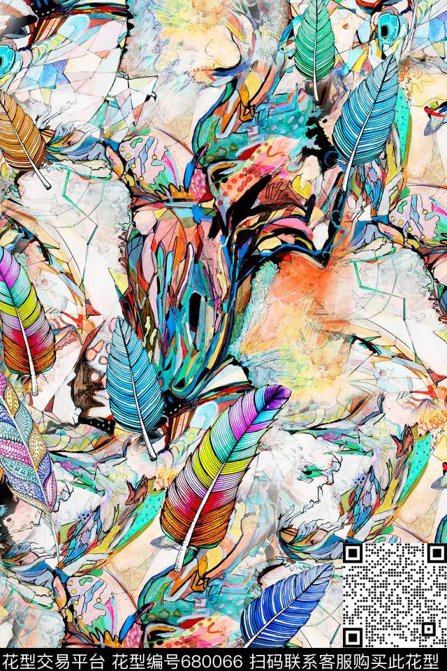 羽毛抽象肌理数码印花华亿平台下载（图片编号: 680066） - 瓦栏（Walan）