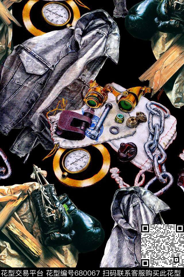 牛仔服链条拳套数码印花华亿平台下载（图片编号: 680067） - 瓦栏（Walan）