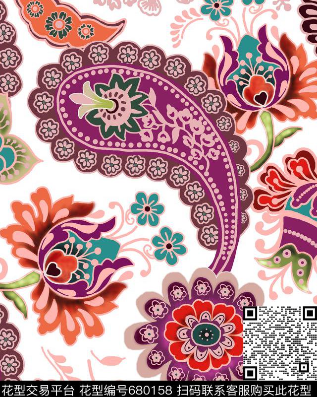 火腿花佩斯利腰果传统印花华亿平台下载（图片编号: 680158） - 瓦栏（Walan）