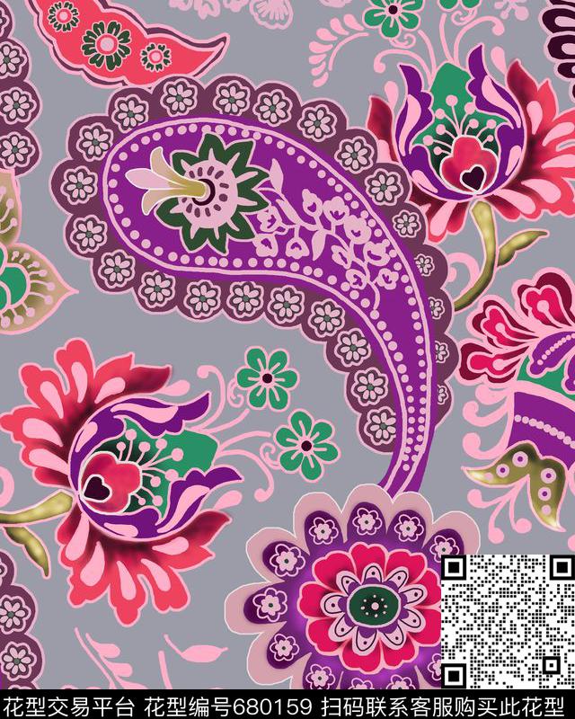 火腿花佩斯利腰果传统印花华亿平台下载（图片编号: 680159） - 瓦栏（Walan）