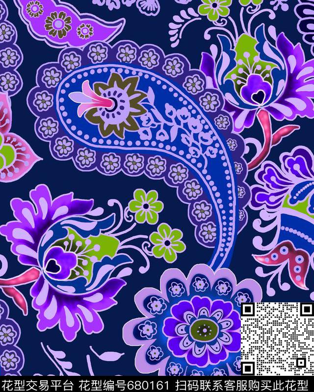 火腿花佩斯利腰果传统印花华亿平台下载（图片编号: 680161） - 瓦栏（Walan）