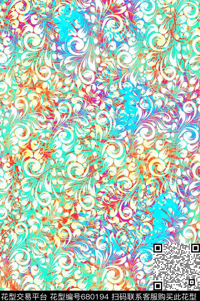 抽象海洋生物欧式花纹数码印花华亿平台下载（图片编号: 680194） - 瓦栏（Walan）