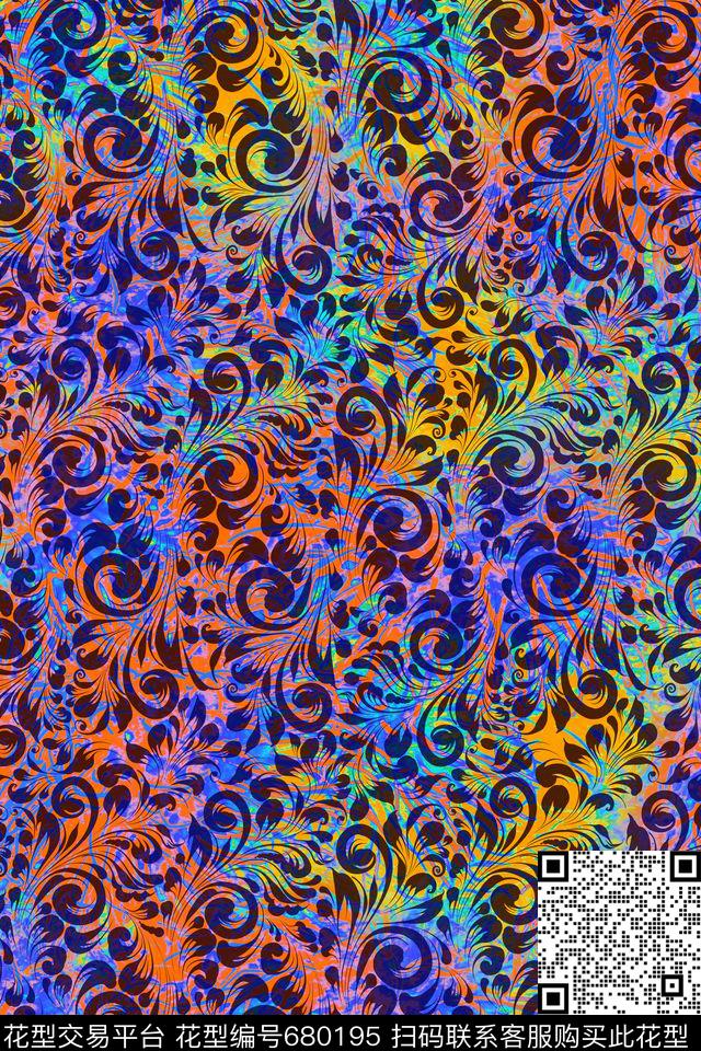 抽象海洋生物欧式花纹数码印花华亿平台下载（图片编号: 680195） - 瓦栏（Walan）