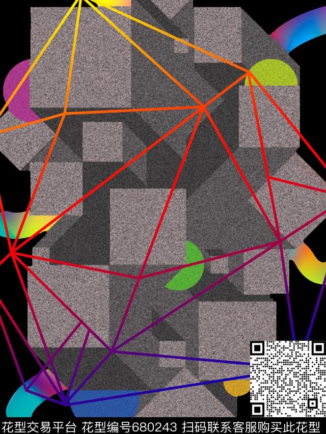 解构不规则几何彩虹、数码印花华亿平台下载（图片编号: 680243） - 瓦栏（Walan）