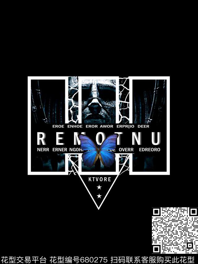 蝴蝶人物像男装T恤数码印花华亿平台下载（图片编号: 680275） - 瓦栏（Walan）