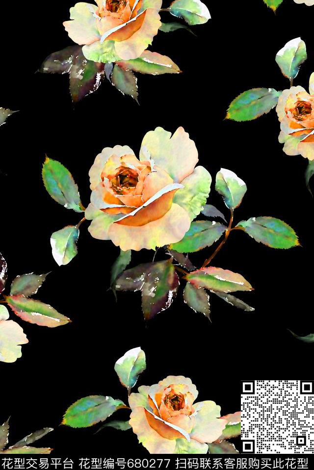 抽象手绘满版花卉最新高清数码水彩花卉高清花卉数码印花华亿平台下载（图片编号: 680277） - 瓦栏（Walan）