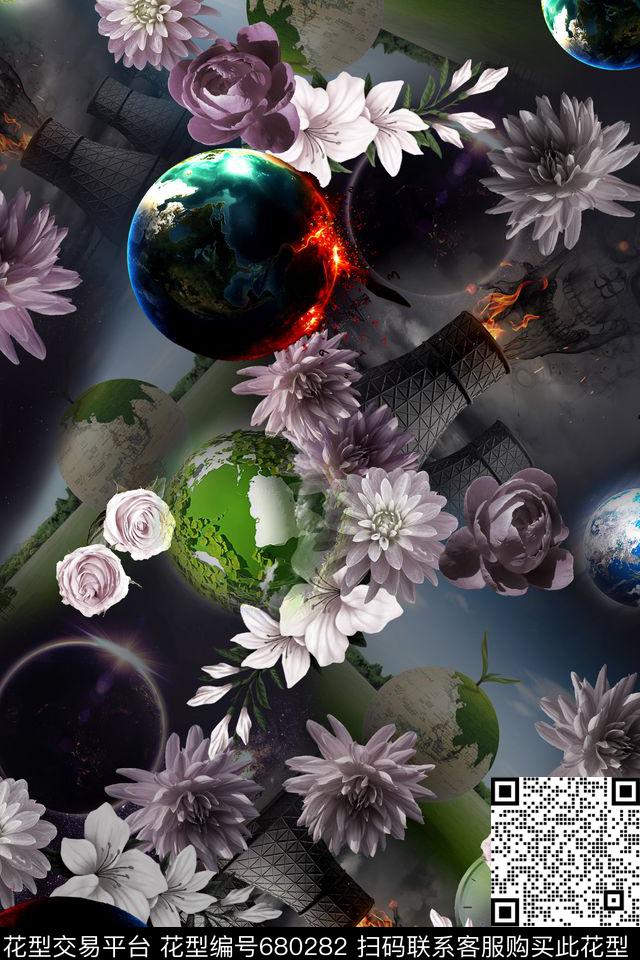 大花花朵花卉数码印花华亿平台下载（图片编号: 680282） - 瓦栏（Walan）