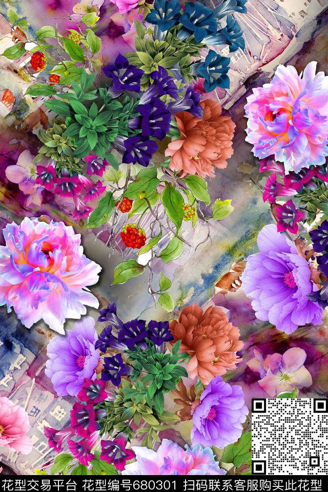 乱花花卉鲜花数码印花华亿平台下载（图片编号: 680301） - 瓦栏（Walan）