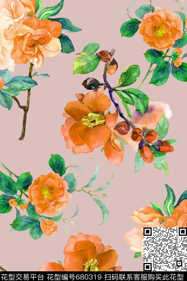 水彩花卉数码印花华亿平台下载（图片编号: 680319） - 瓦栏（Walan）