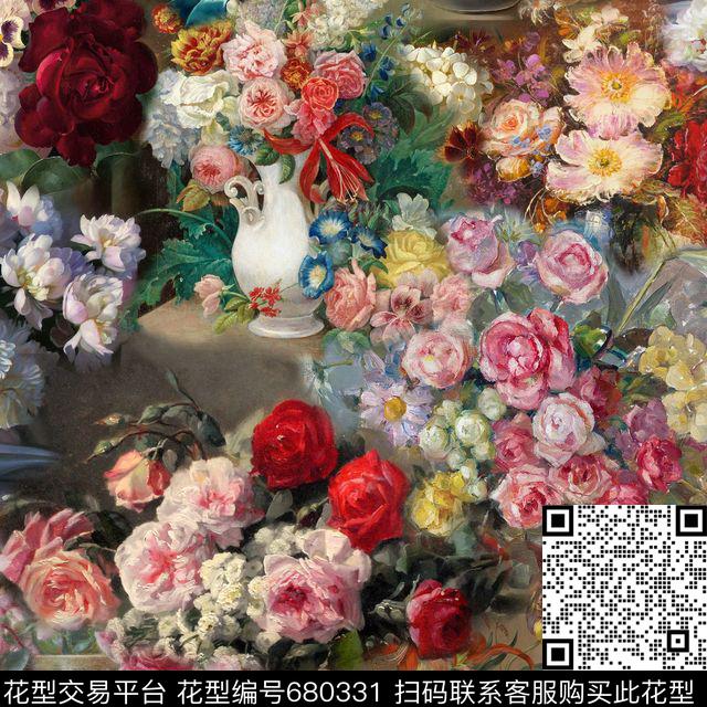 此华亿平台为1/2跳接花朵花卉数码印花华亿平台下载（图片编号: 680331） - 瓦栏（Walan）
