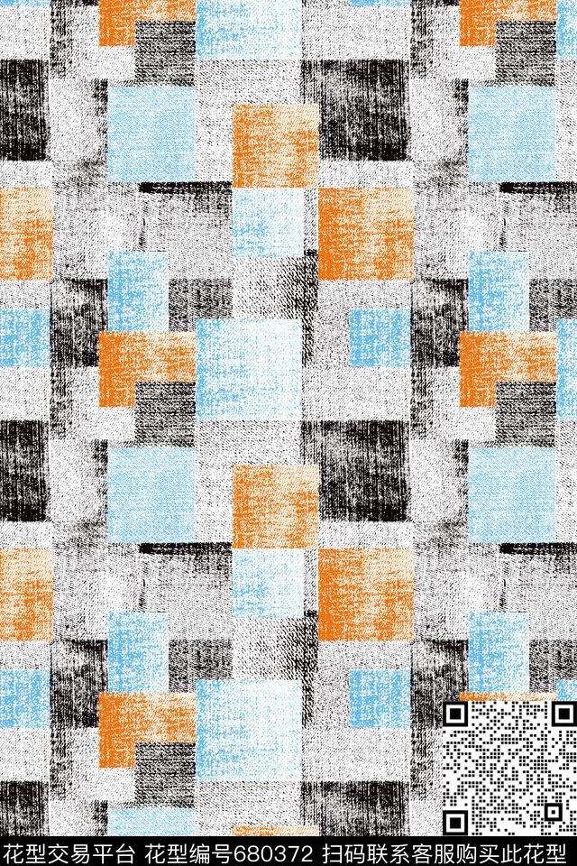 小方块几何抽象传统印花华亿平台下载（图片编号: 680372） - 瓦栏（Walan）