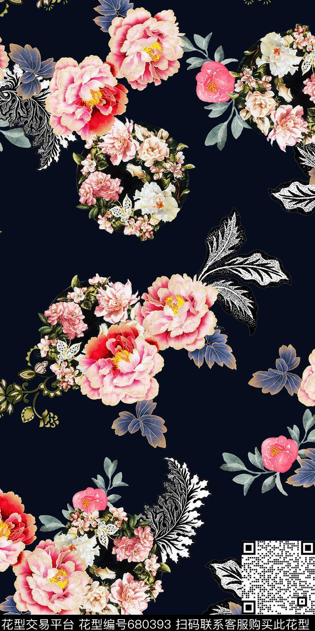 大牌时尚老年装绣花花卉数码印花华亿平台下载（图片编号: 680393） - 瓦栏（Walan）