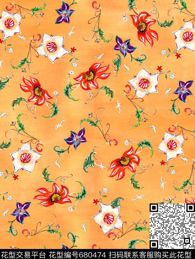 抽象花纹民族数码印花华亿平台下载（图片编号: 680474） - 瓦栏（Walan）