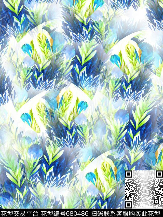 复古手绘天鹅数码印花华亿平台下载（图片编号: 680486） - 瓦栏（Walan）