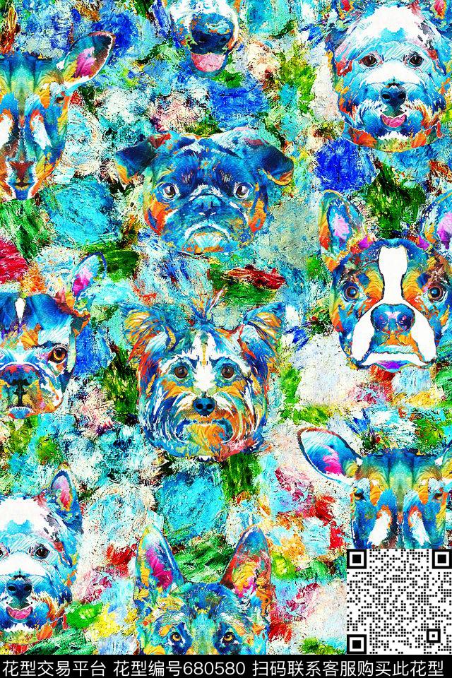 抽象动物小狗数码印花华亿平台下载（图片编号: 680580） - 瓦栏（Walan）
