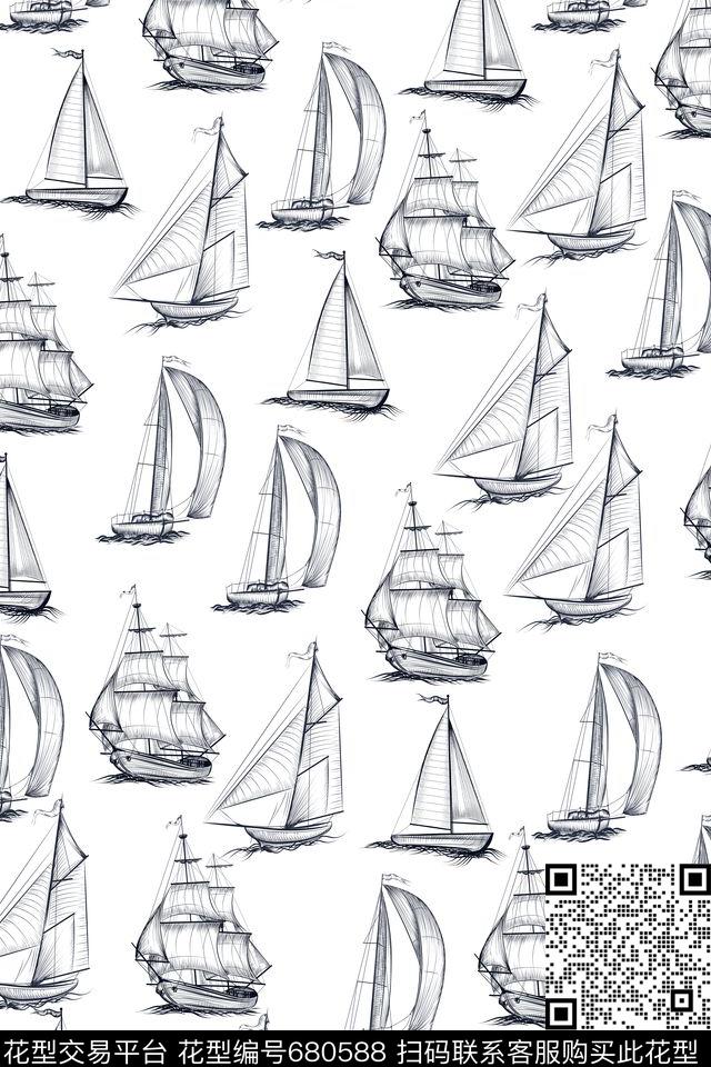 帆船男装满版数码印花华亿平台下载（图片编号: 680588） - 瓦栏（Walan）