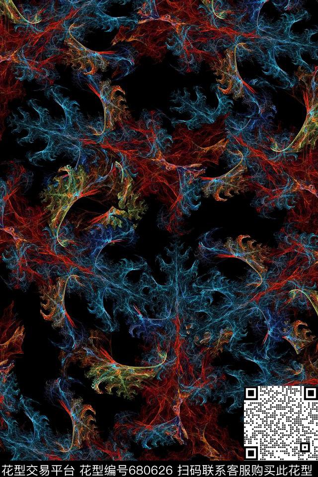 时尚抽象彩色分形几何数码印花羽毛形状印花女装裙子外套夹克印花数码印花华亿平台下载（图片编号: 680626） - 瓦栏（Walan）