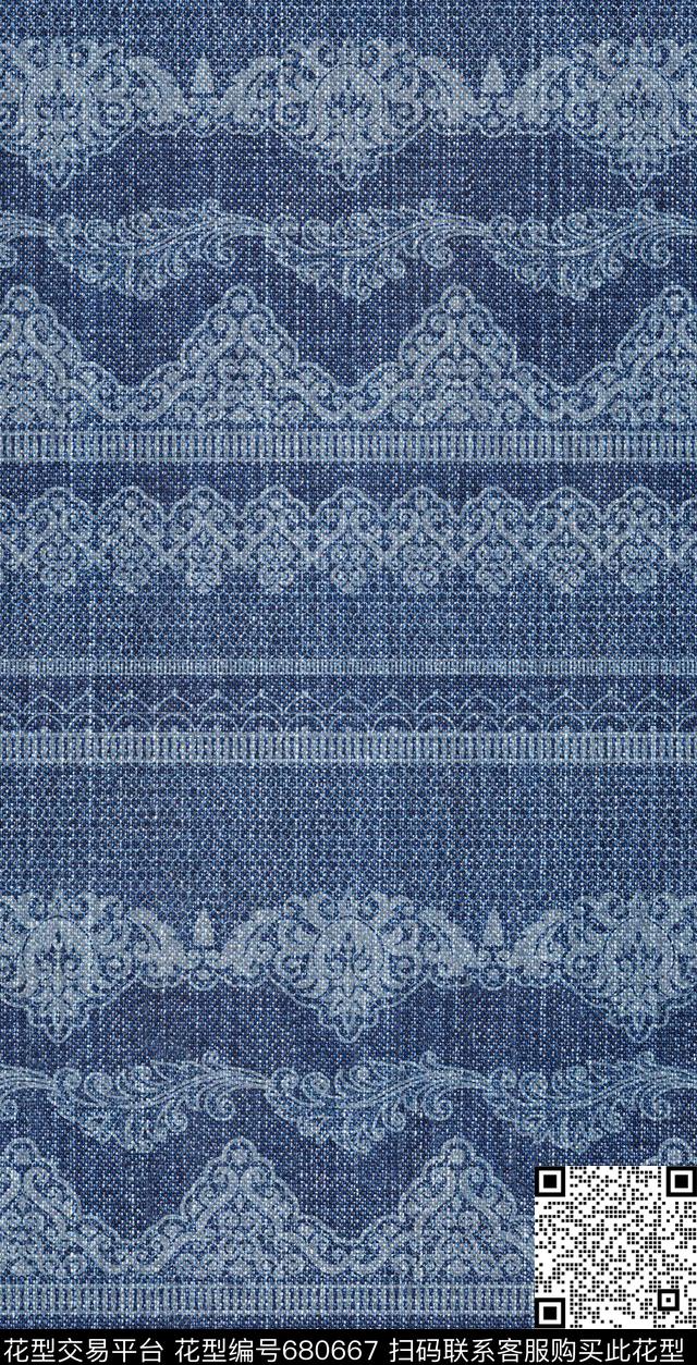 扎染效果做旧水洗牛仔布数码印花华亿平台下载（图片编号: 680667） - 瓦栏（Walan）
