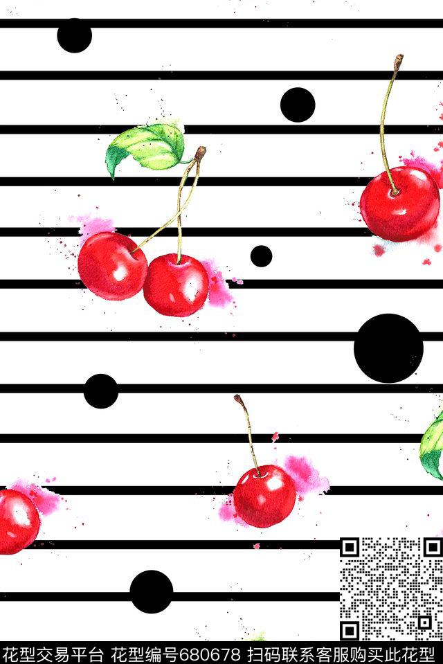 波点条纹水果数码印花华亿平台下载（图片编号: 680678） - 瓦栏（Walan）