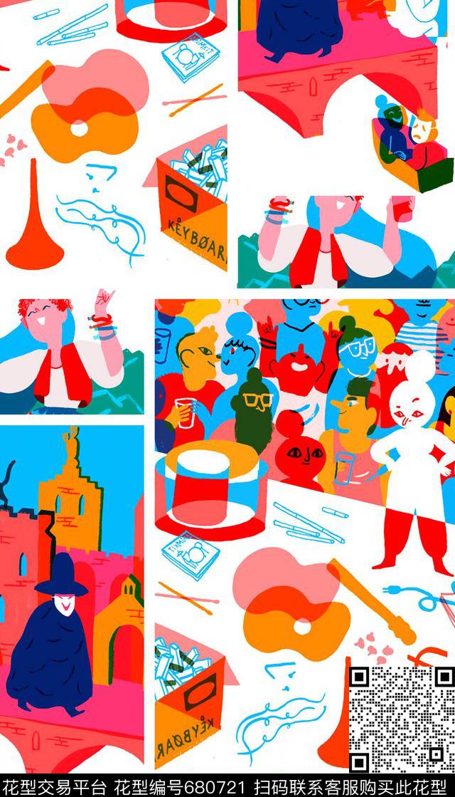 抽象卡通艳丽女装数码印花华亿平台下载（图片编号: 680721） - 瓦栏（Walan）