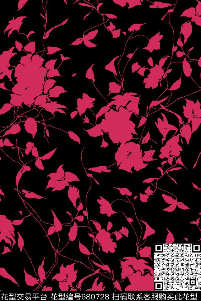 花卉剪影抽象、艺术数码印花华亿平台下载（图片编号: 680728） - 瓦栏（Walan）