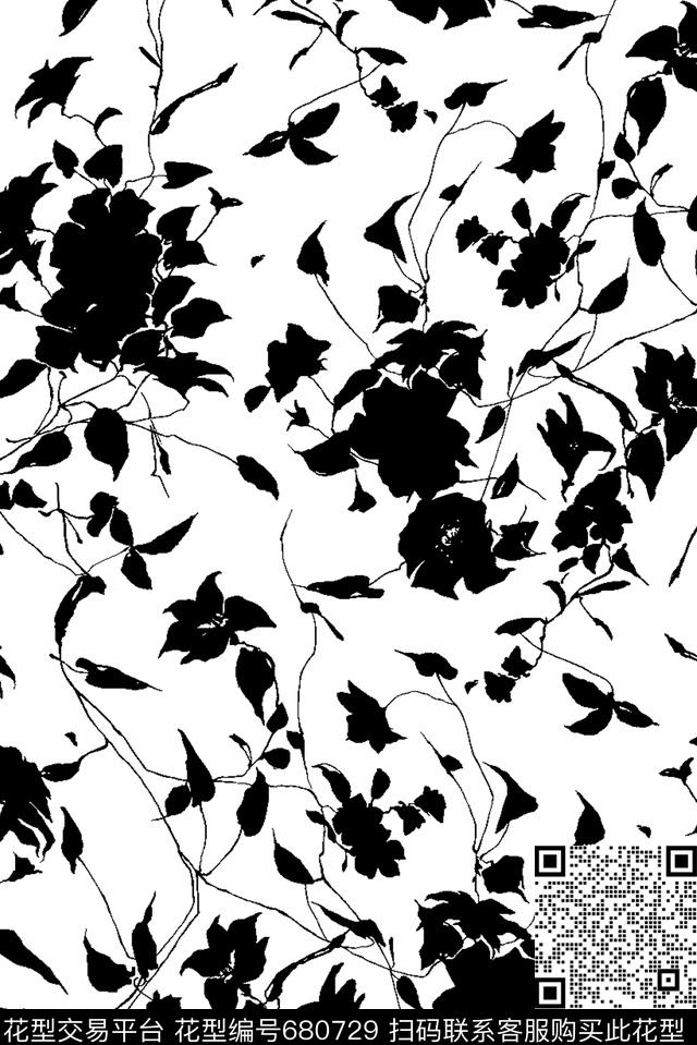 花卉剪影抽象、艺术数码印花华亿平台下载（图片编号: 680729） - 瓦栏（Walan）