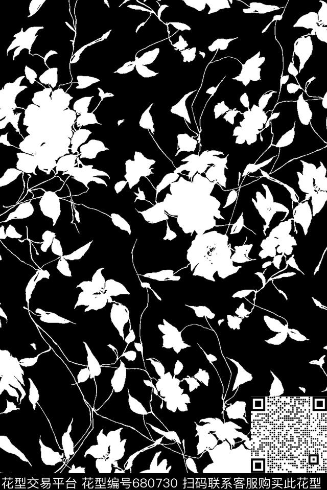 花卉剪影抽象、艺术数码印花华亿平台下载（图片编号: 680730） - 瓦栏（Walan）