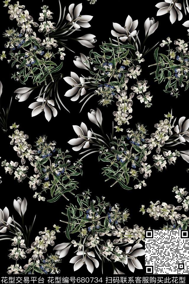 花卉满身印花数码印花华亿平台下载（图片编号: 680734） - 瓦栏（Walan）