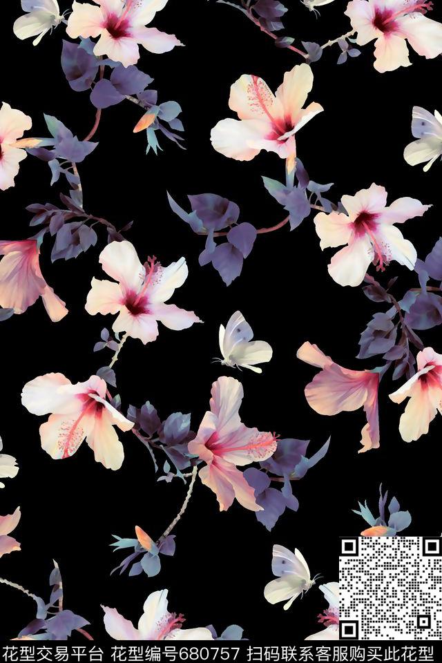 抽象手绘满版树叶花卉最新高清数码花卉水彩花卉数码印花华亿平台下载（图片编号: 680757） - 瓦栏（Walan）