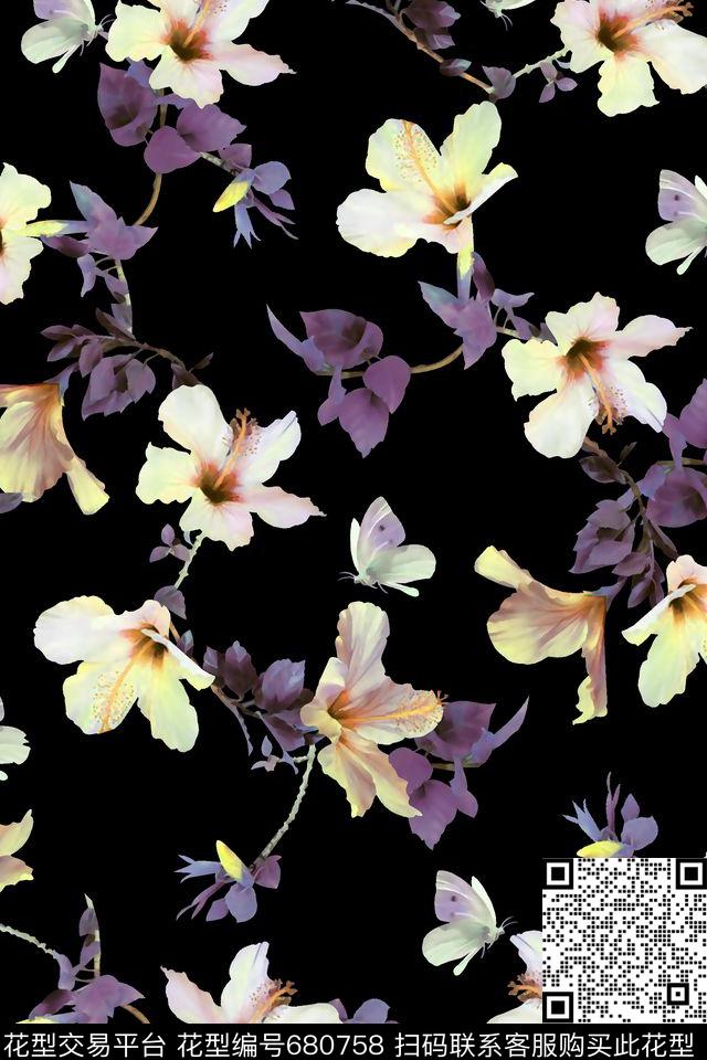 抽象手绘满版树叶花卉最新高清数码花卉水彩花卉数码印花华亿平台下载（图片编号: 680758） - 瓦栏（Walan）