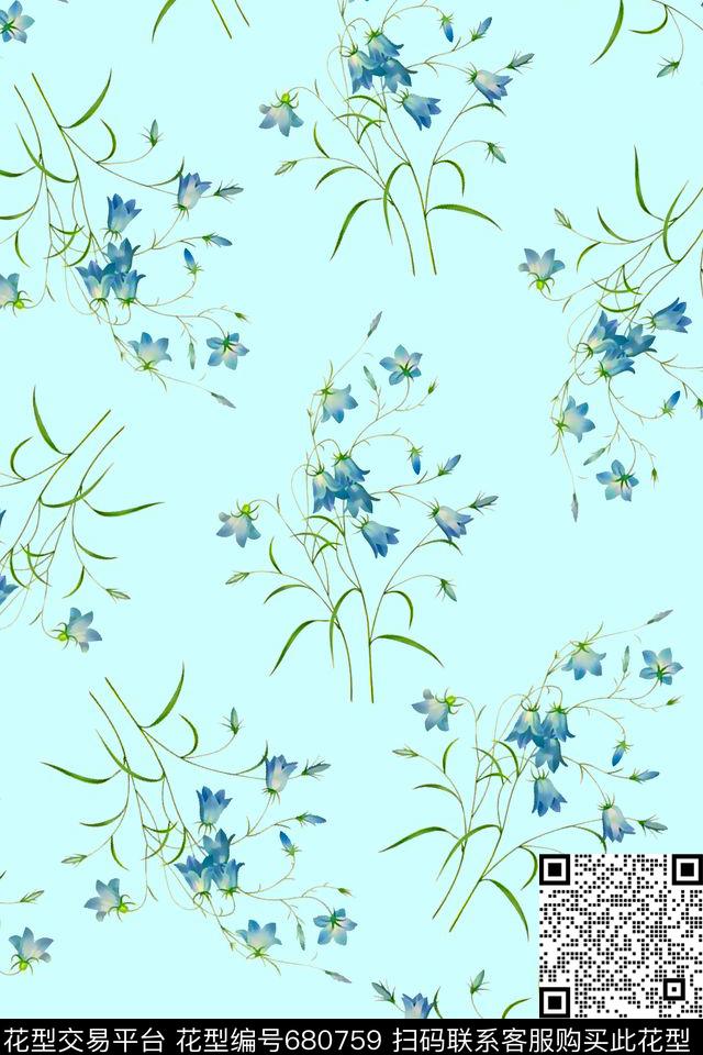 抽象手绘满版清爽女装花最新高清数码小花卉小碎花卉数码印花华亿平台下载（图片编号: 680759） - 瓦栏（Walan）