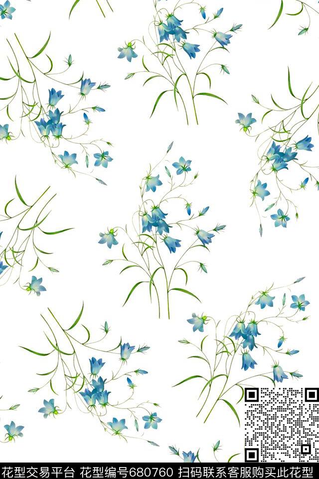 抽象手绘满版清爽女装花最新高清数码小花卉小碎花卉数码印花华亿平台下载（图片编号: 680760） - 瓦栏（Walan）