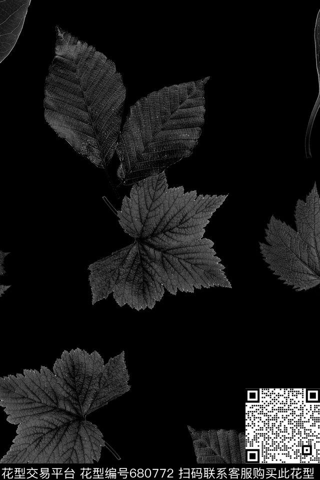 抽象手绘植物叶子数码印花男装满版外套夹克印花数码印花华亿平台下载（图片编号: 680772） - 瓦栏（Walan）